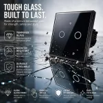 Qoltec Inteligentny dotykowy 2-kanałowy włącznik wyłącznik światła | Wi-Fi | Timer | Tuya | Smart life | Hartowane szkło | Czarny