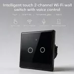 Qoltec Inteligentny dotykowy 2-kanałowy włącznik wyłącznik światła | Wi-Fi | Timer | Tuya | Smart life | Hartowane szkło | Czarny
