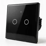 Qoltec Inteligentny dotykowy 2-kanałowy włącznik wyłącznik światła | Wi-Fi | Timer | Tuya | Smart life | Hartowane szkło | Czarny