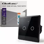 Qoltec Inteligentny dotykowy 2-kanałowy włącznik wyłącznik światła | Wi-Fi | Timer | Tuya | Smart life | Hartowane szkło | Czarny