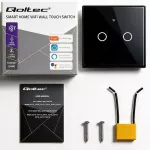 Qoltec Inteligentny dotykowy 2-kanałowy włącznik wyłącznik światła | Wi-Fi | Timer | Tuya | Smart life | Hartowane szkło | Czarny