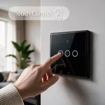 Qoltec Inteligentny dotykowy 3-kanałowy  włącznik wyłącznik światła | Wi-Fi | Timer | Tuya | Smart life | Hartowane szkło | Czarny