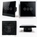 Qoltec Inteligentny dotykowy 3-kanałowy  włącznik wyłącznik światła | Wi-Fi | Timer | Tuya | Smart life | Hartowane szkło | Czarny