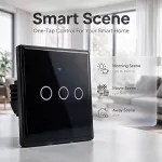 Qoltec Inteligentny dotykowy 3-kanałowy  włącznik wyłącznik światła | Wi-Fi | Timer | Tuya | Smart life | Hartowane szkło | Czarny