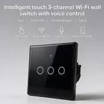 Qoltec Inteligentny dotykowy 3-kanałowy  włącznik wyłącznik światła | Wi-Fi | Timer | Tuya | Smart life | Hartowane szkło | Czarny