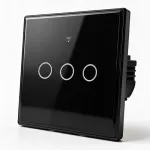 Qoltec Inteligentny dotykowy 3-kanałowy  włącznik wyłącznik światła | Wi-Fi | Timer | Tuya | Smart life | Hartowane szkło | Czarny