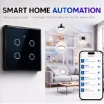 Qoltec Inteligentny dotykowy 4-kanałowy włącznik wyłącznik światła | Wi-Fi | Timer | Tuya | Smart life | Hartowane szkło | Czarny