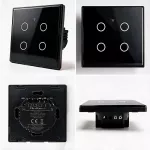 Qoltec Inteligentny dotykowy 4-kanałowy włącznik wyłącznik światła | Wi-Fi | Timer | Tuya | Smart life | Hartowane szkło | Czarny