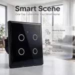 Qoltec Inteligentny dotykowy 4-kanałowy włącznik wyłącznik światła | Wi-Fi | Timer | Tuya | Smart life | Hartowane szkło | Czarny