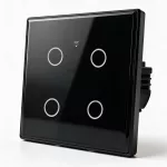 Qoltec Inteligentny dotykowy 4-kanałowy włącznik wyłącznik światła | Wi-Fi | Timer | Tuya | Smart life | Hartowane szkło | Czarny