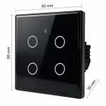 Qoltec Inteligentny dotykowy 4-kanałowy włącznik wyłącznik światła | Wi-Fi | Timer | Tuya | Smart life | Hartowane szkło | Czarny