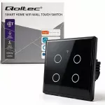 Qoltec Inteligentny dotykowy 4-kanałowy włącznik wyłącznik światła | Wi-Fi | Timer | Tuya | Smart life | Hartowane szkło | Czarny