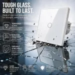 Qoltec Inteligentny dotykowy 1-kanałowy włącznik wyłącznik światła | Wi-Fi | Timer | Tuya | Smart life | Hartowane szkło | Biały