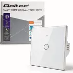 Qoltec Inteligentny dotykowy 1-kanałowy włącznik wyłącznik światła | Wi-Fi | Timer | Tuya | Smart life | Hartowane szkło | Biały