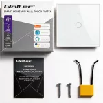 Qoltec Inteligentny dotykowy 1-kanałowy włącznik wyłącznik światła | Wi-Fi | Timer | Tuya | Smart life | Hartowane szkło | Biały
