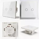 Qoltec Inteligentny dotykowy 2-kanałowy włącznik wyłącznik światła | Wi-Fi | Timer | Tuya | Smart life | Hartowane szkło | Biały