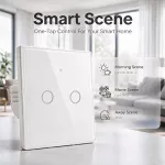 Qoltec Inteligentny dotykowy 2-kanałowy włącznik wyłącznik światła | Wi-Fi | Timer | Tuya | Smart life | Hartowane szkło | Biały