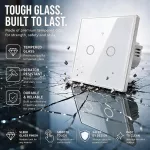 Qoltec Inteligentny dotykowy 2-kanałowy włącznik wyłącznik światła | Wi-Fi | Timer | Tuya | Smart life | Hartowane szkło | Biały