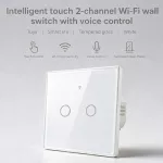 Qoltec Inteligentny dotykowy 2-kanałowy włącznik wyłącznik światła | Wi-Fi | Timer | Tuya | Smart life | Hartowane szkło | Biały