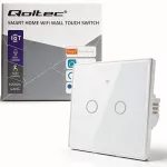 Qoltec Inteligentny dotykowy 2-kanałowy włącznik wyłącznik światła | Wi-Fi | Timer | Tuya | Smart life | Hartowane szkło | Biały