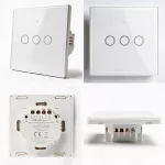 Qoltec Inteligentny dotykowy 3-kanałowy włącznik wyłącznik światła | Wi-Fi | Timer |  Tuya | Smart life | Hartowane szkło | Biały