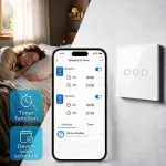 Qoltec Inteligentny dotykowy 3-kanałowy włącznik wyłącznik światła | Wi-Fi | Timer |  Tuya | Smart life | Hartowane szkło | Biały