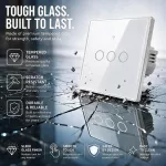 Qoltec Inteligentny dotykowy 3-kanałowy włącznik wyłącznik światła | Wi-Fi | Timer |  Tuya | Smart life | Hartowane szkło | Biały