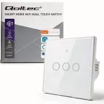 Qoltec Inteligentny dotykowy 3-kanałowy włącznik wyłącznik światła | Wi-Fi | Timer |  Tuya | Smart life | Hartowane szkło | Biały