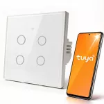 Qoltec Inteligentny dotykowy 4-kanałowy włącznik wyłacznik światła | Wi-Fi | Timer| Tuya | Smart life | Hartowane szkło | Biały