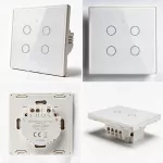 Qoltec Inteligentny dotykowy 4-kanałowy włącznik wyłacznik światła | Wi-Fi | Timer| Tuya | Smart life | Hartowane szkło | Biały