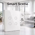 Qoltec Inteligentny dotykowy 4-kanałowy włącznik wyłacznik światła | Wi-Fi | Timer| Tuya | Smart life | Hartowane szkło | Biały