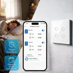 Qoltec Inteligentny dotykowy 4-kanałowy włącznik wyłacznik światła | Wi-Fi | Timer| Tuya | Smart life | Hartowane szkło | Biały