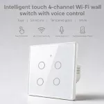 Qoltec Inteligentny dotykowy 4-kanałowy włącznik wyłacznik światła | Wi-Fi | Timer| Tuya | Smart life | Hartowane szkło | Biały