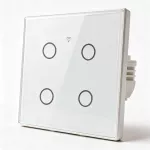 Qoltec Inteligentny dotykowy 4-kanałowy włącznik wyłacznik światła | Wi-Fi | Timer| Tuya | Smart life | Hartowane szkło | Biały