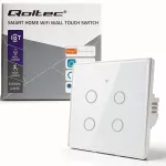 Qoltec Inteligentny dotykowy 4-kanałowy włącznik wyłacznik światła | Wi-Fi | Timer| Tuya | Smart life | Hartowane szkło | Biały