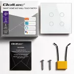 Qoltec Inteligentny dotykowy 4-kanałowy włącznik wyłacznik światła | Wi-Fi | Timer| Tuya | Smart life | Hartowane szkło | Biały