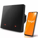Qoltec Inteligentny 2-kanałowy włącznik wyłącznik światła | Wi-Fi | Timer | Tuya | Smart life | Czarny