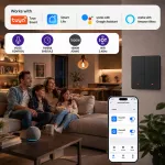 Qoltec Inteligentny 2-kanałowy włącznik wyłącznik światła | Wi-Fi | Timer | Tuya | Smart life | Czarny