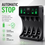 Qoltec Ładowarka do akumulatorków Ni-MH typu R03 AAA R6 AA | LCD | Kabel USB-C | Czarna