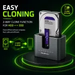 Qoltec Stacja dokująca 2w1 HDD SSD | SATA | M.2 NVMe | Klonowanie | USB-C 3.2 Gen 2 | 10Gb/s | 28TB | Aluminium