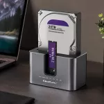 Qoltec Stacja dokująca 2w1 HDD SSD | SATA | M.2 NVMe | Klonowanie | USB-C 3.2 Gen 2 | 10Gb/s | 28TB | Aluminium