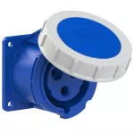 Gniazdo tablicowe proste 32A 2P+Z 230V 50/60Hz 6h IP67, kołnierz 75X75, rozstaw śrub 60X60, styki niklowane