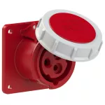 Gniazdo tablicowe proste 16A 2P+Z 400V 50/60Hz 9h IP67, kołnierz 75X75, rozstaw śrub 60X60, styki niklowane