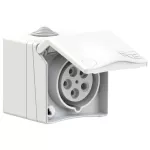Gniazdo nadtynkowe przelotowe zabudowane seria DESIGN 16A 3P+Z+N 110V 50/60Hz 4h IP44 (kołnierz 90X90, rozstaw śrub 73X73), styki niklowane