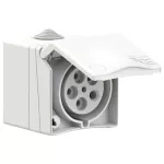 Gniazdo nadtynkowe przelotowe zabudowane seria DESIGN 32A 3P+Z+N 110V 50/60Hz 4h IP44 (kołnierz 90X90, rozstaw śrub 73X73), styki niklowane
