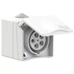 Gniazdo nadtynkowe przelotowe zabudowane seria DESIGN 16A 3P+Z+N 230V 50/60Hz 9h IP44 (kołnierz 90X90, rozstaw śrub 73X73), styki niklowane