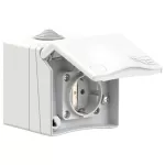 Gniazdo nadtynkowe przelotowe SCHUKO zabudowane seria DESIGN 16A 2P+E 250V 50/60Hz IP44 (kołnierz 90X90, rozstaw śrub 73X73), styki niklowane