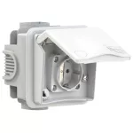 Gniazdo podtynkowe przelotowe schuko, zabudowane seria DESIGN 16A 2P+E 250V 50/60Hz IP44 (kołnierz 90X90, rozstaw śrub 92X115), styki niklowane