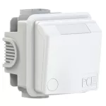 Gniazdo podtynkowe przelotowe schuko, zabudowane seria DESIGN 16A 2P+E 250V 50/60Hz IP44 (kołnierz 90X90, rozstaw śrub 92X115), styki niklowane