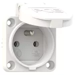 Gniazdo wtyczkowe wersja z bolcem 16A 2P+Z 230V 50/60Hz IP54, tylne podłączenie kołnierz 50X50, styki niklowane, białe 108-0w
